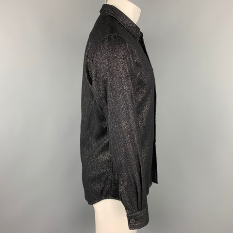 COMME des GARCONS HOMME PLUS Size M Black & Silver Metallic Wool Blend Rubber Buttons Long Sleeve Shirt