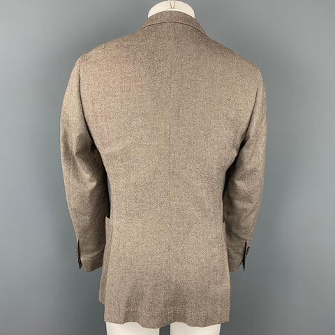 BRUNELLO CUCINELLI Size 38 Brown & Cream Twill Peak Lapel Sport Coat