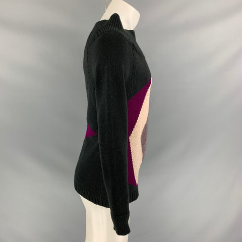 BURBERRY PRORSUM by Christopher Bailey Fall 2012 Size M Multi-Color & Green Geometric Cashmere Pullover Cowl Neck Sweater
