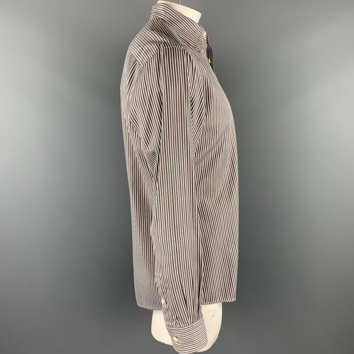 ERMENEGILDO ZEGNA Size L Grey & Brown Stripe Cotton Button Up Long Sleeve Shirt