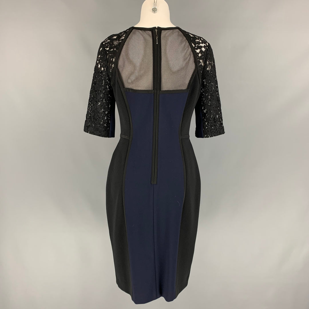 REBECCA TAYLOR Size 10 Black & Navy Rayon Blend Below Knee Sheath Dres Sui Generis Designer Consignment REBECCA TAYLOR Size 10 Black & Navy Rayon Blend Below Knee Sheath Dres Sui Generis Designer Consignment