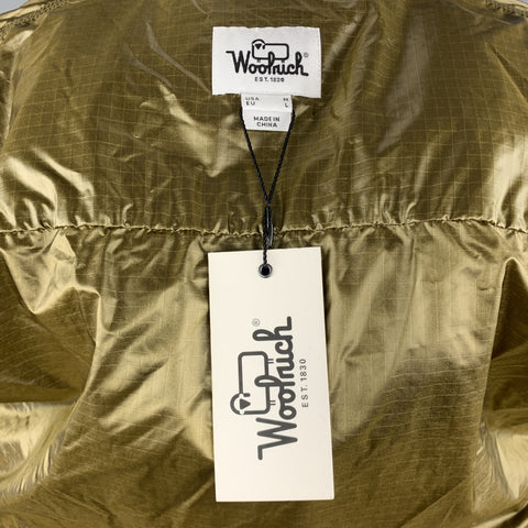 WOOLRICH Size M Olive Grid Polyamide Hooded Windbreaker