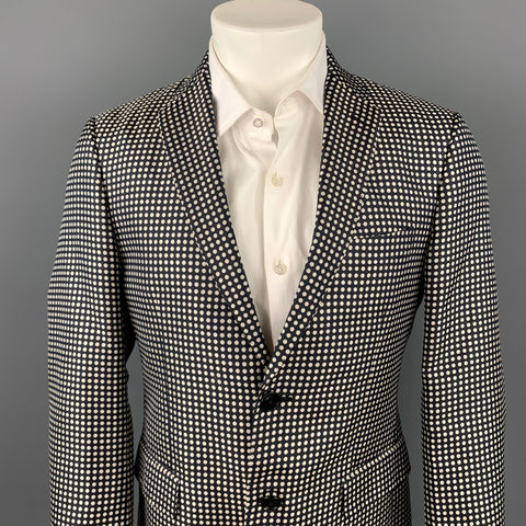 ETRO Size 38 Black & White Polka Dot Silk Notch Lapel Sport Coat