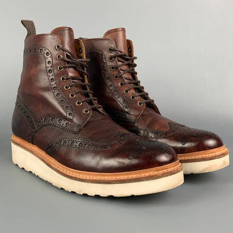 GRENSON Size 10.5 Brown Antique Perforated Leather Lace Up Boots
