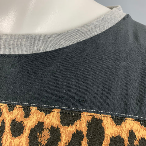 SAINT LAURENT Size M Black Brown Grey Cotton Crew-Neck T-shirt