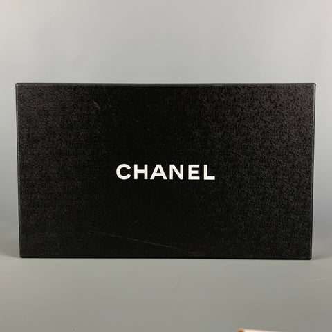 CHANEL Size 11 Black Leather Cap Toe Flats
