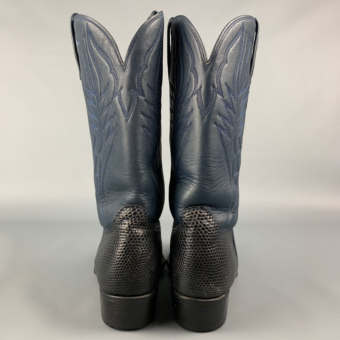 CUSTOM MADE Size 10 Blue & Navy Mixed Leathers Western Boots