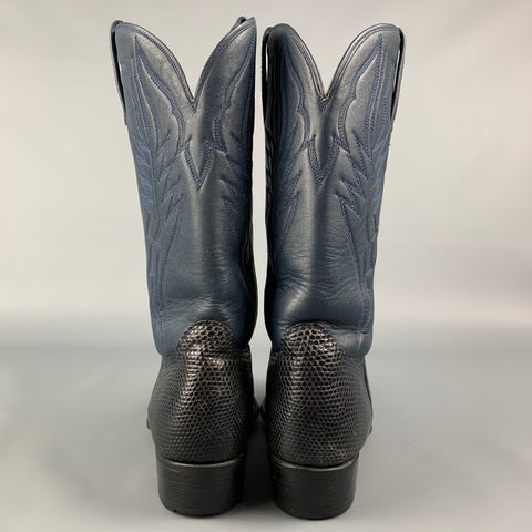 CUSTOM MADE Size 10 Blue & Navy Mixed Leathers Western Boots