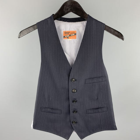 BAND OF OUTSIDERS Chaleco con botones de lana a rayas azul marino talla S