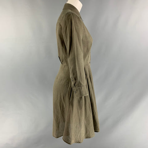 THEORY Size 2 Olive Ramie Solid Shirt dress