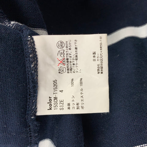 KOLOR Size L Navy & White Stripe Cotton Crew-Neck T-shirt