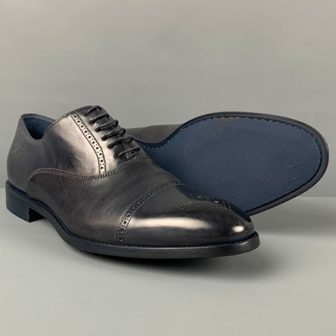 PAUL SMITH Size 9 Navy Perforated Leather Cap Toe Lace Up Shoes