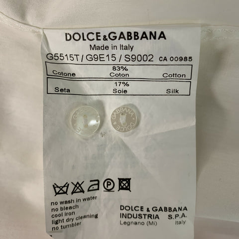 DOLCE & GABBANA Size S White & Grey Solid Cotton Hidden Placket Long Sleeve Shirt