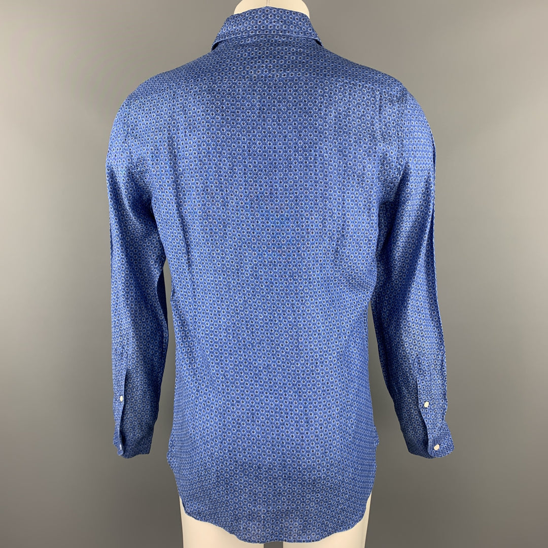 FOURSPORT Camisa de manga larga con botones de lino con estampado azul talla S
