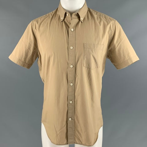 VINCE Camisa de manga corta con un bolsillo de algodón color caqui Talla M