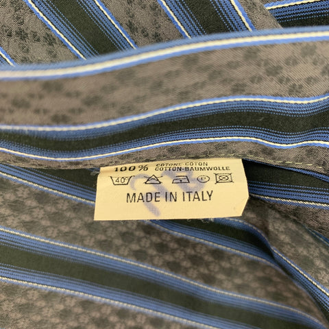 ETRO Size XL Grey & Navy Stripe Cotton Button Up Long Sleeve Shirt