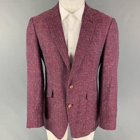 ROBERT GRAHAM Size 42 Raspberry Blue Woven Linen Blend Sport Coat