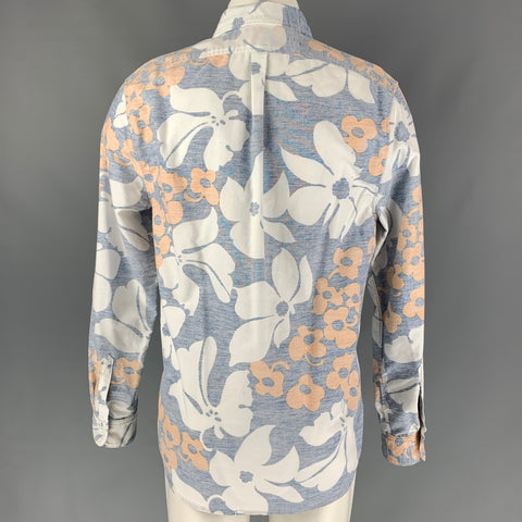 M.Nii Size M White & Navy Floral Cotton Button Down Long Sleeve Shirt