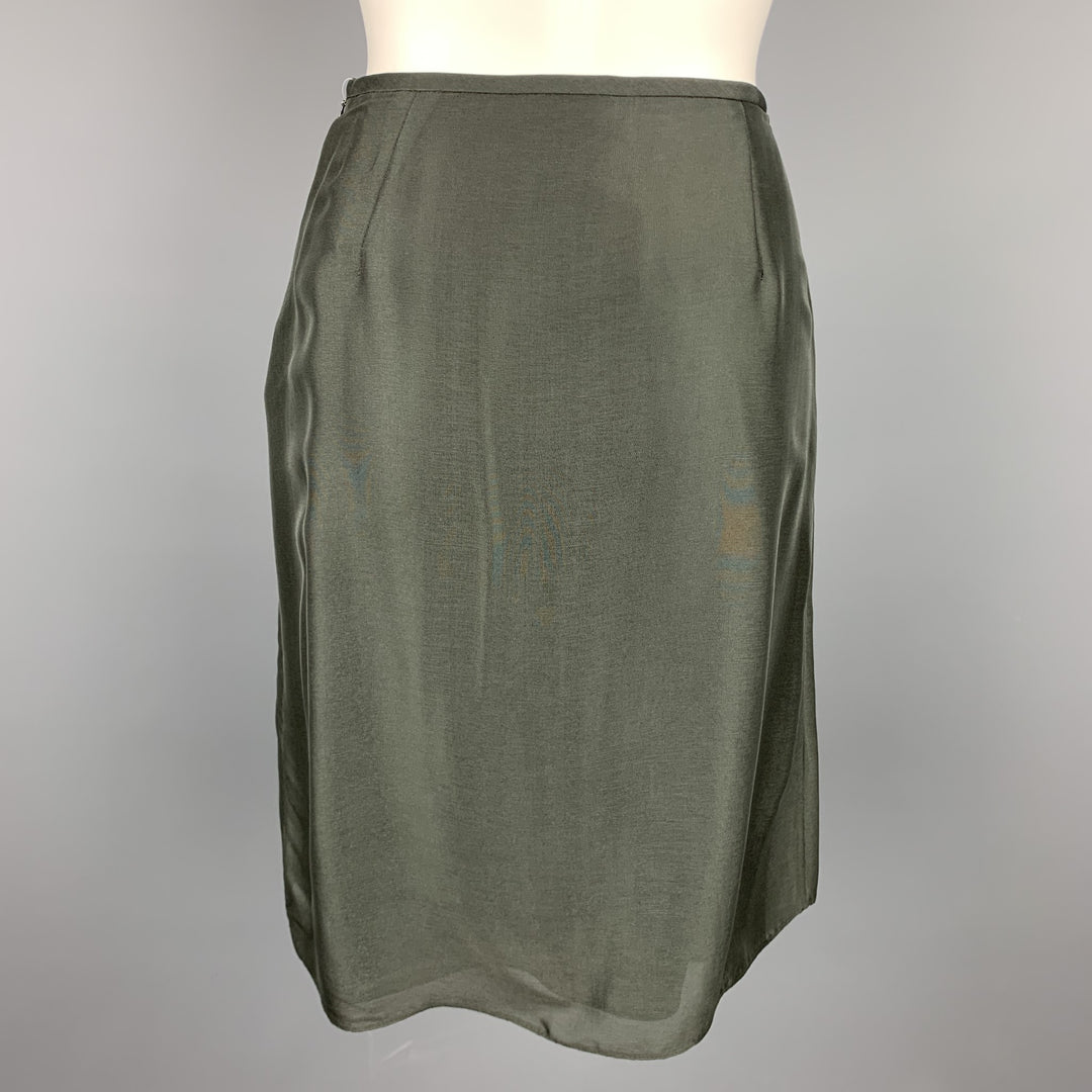 GIORGIO ARMANI Size 8 Olive Viscose Blend A-Line Skirt