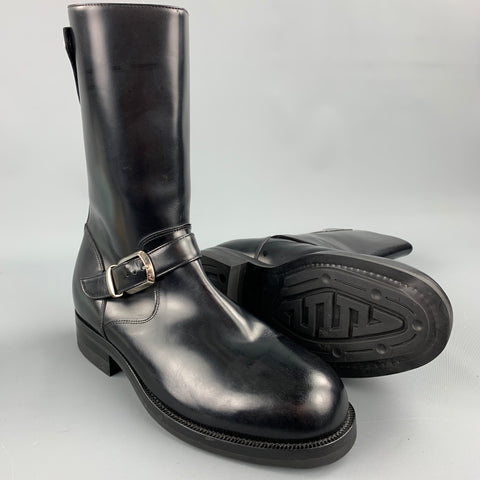 PAUL SMITH Taille 9 Bottes de motard en cuir noir