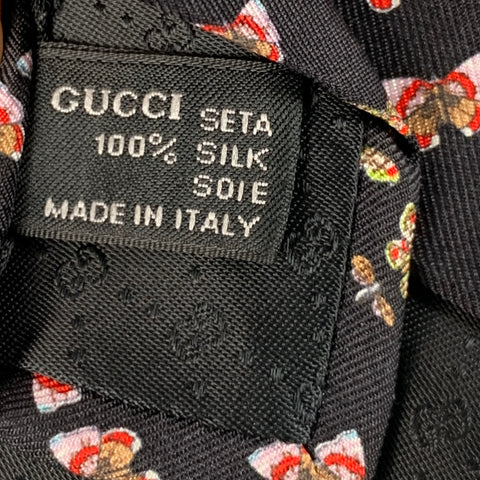 GUCCI Black Multi-Color Butterfly Silk Tie