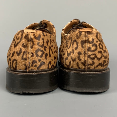 GIORGIO ARMANI Size 8 Tan & Brown Animal Print Leather Cap Toe Lace Up Shoes