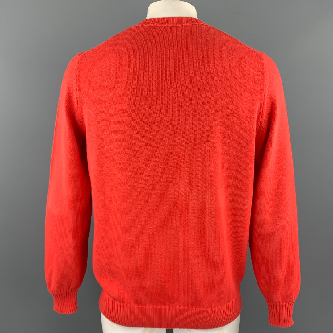 BRUNELLO CUCINELLI Size 44 Orange Knitted Cotton Crew-Neck Pullover