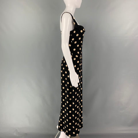 VERA WANG Size 8 Black & Beige Silk Polka Dot Long Dress