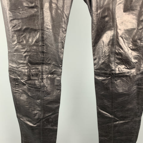 DIESEL Size 30 Black Leather Zip Fly Snap Biker Jeans