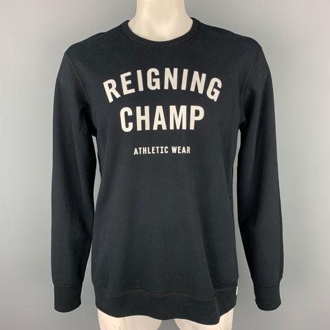 REIGNING CHAMP Size XL Black & White Logo Cotton Crew-Neck Sweatshirt