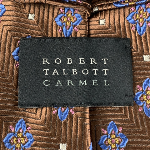 ROBERT TALBOTT Brown Blue Jacquard Silk Tie