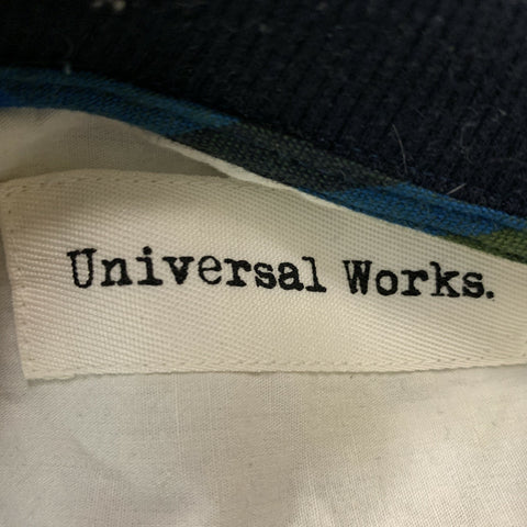 UNIVERSAL WORKS Size L Blue & Olive Plaid Cotton Collarless Long Sleeve Shirt