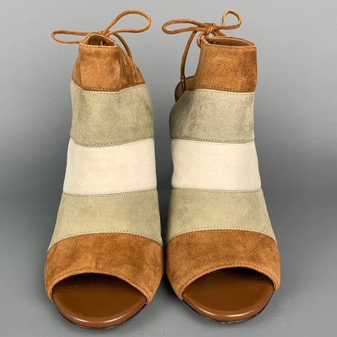 AQUAZZURA Size 8.5 Grey & Tan Color Block Suede Open Toe Boots