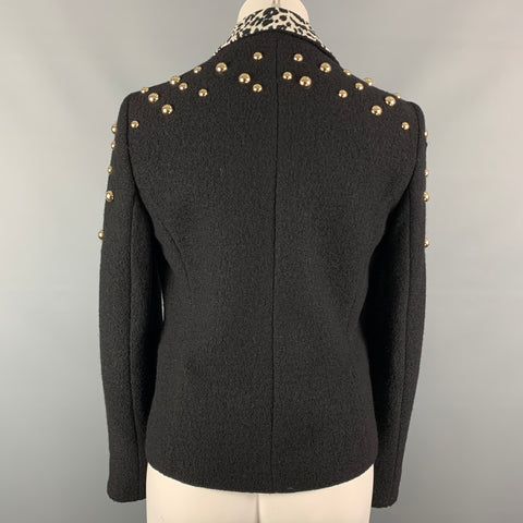 LOVE MOSCHINO Size 6 Black & White Studded Wool Jacket