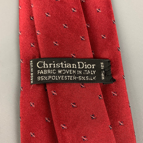 Vintage CHRISTIAN DIOR Red White Polyester Silk Tie