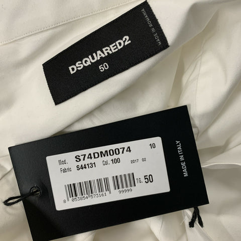 DSQUARED2 Talla M Camisa blanca de manga larga con botones de algodón y elastano liso