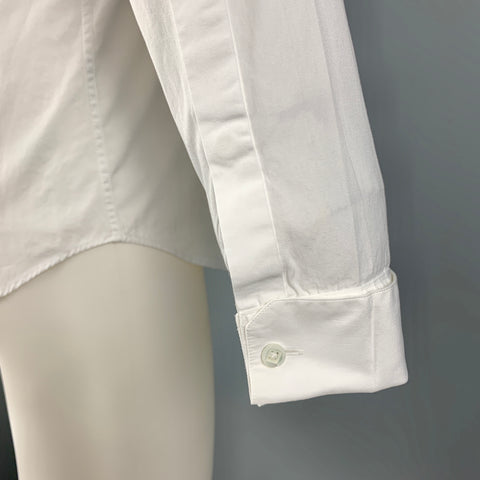 BURBERRY Size S White Cotton Pleated Double Collar Button Up Long Sleeve Shirt