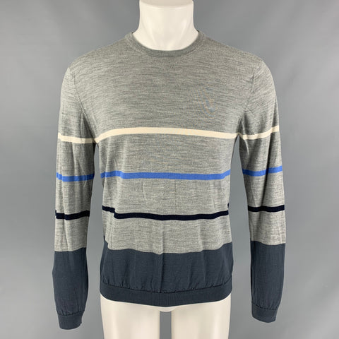 TSE Size M Grey Striped Wool Long Sleeve Pullover