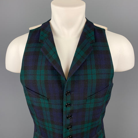 PAUL SMITH Chaleco con solapa de muesca de lana a cuadros Blackwatch talla M