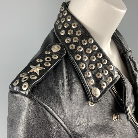 SCHOTT Chaqueta motera de cuero con tachuelas, edición limitada, talla S, color negro