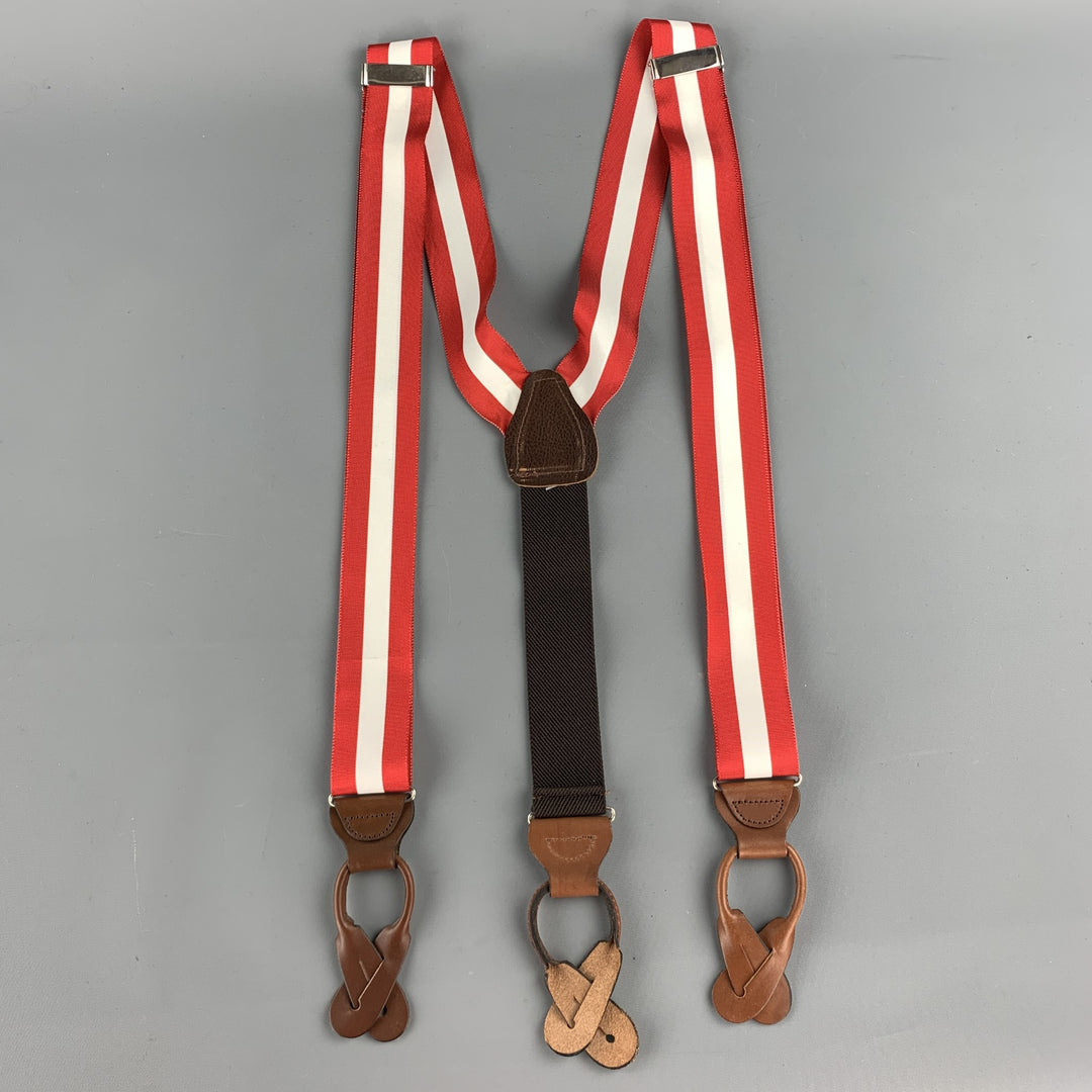 VINTAGE Red & White Stripe Leather Trim Ribbon Size One Size Suspenders