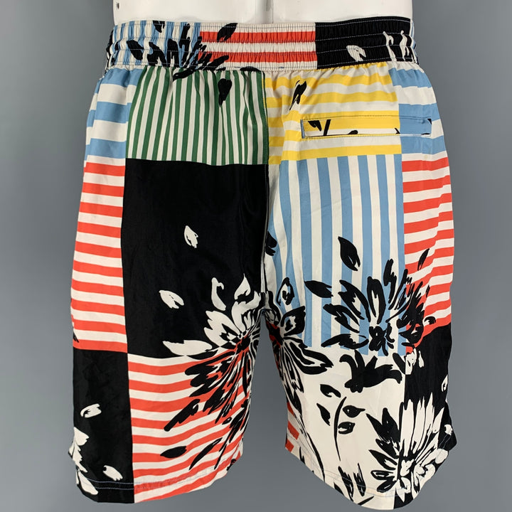 BURBERRY Size XL Multi-Color Black Stripe Polyester Swim Trunks