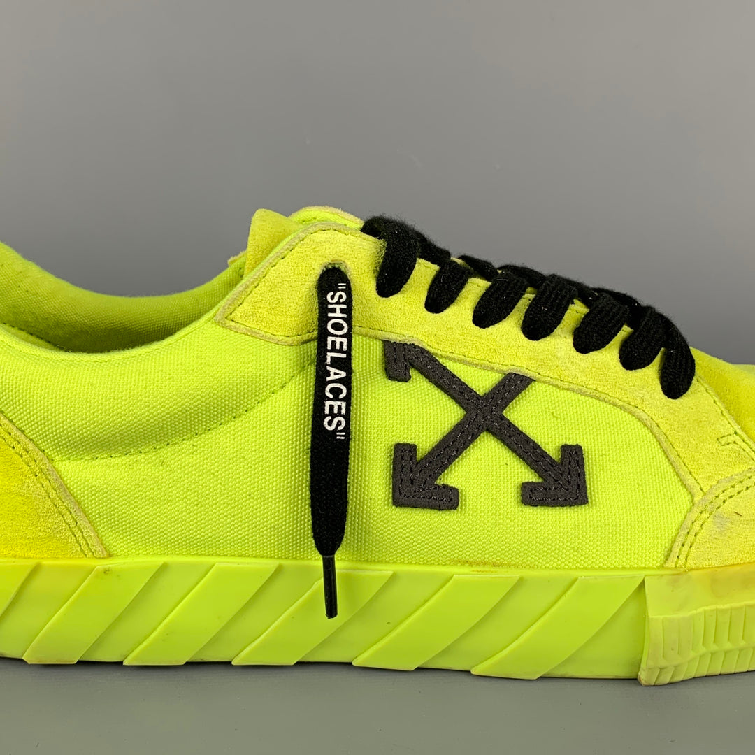 OFF-WHITE Size 11 Neon Yellow Canvas Low Vulcanized Fluo Yellow Sneakers