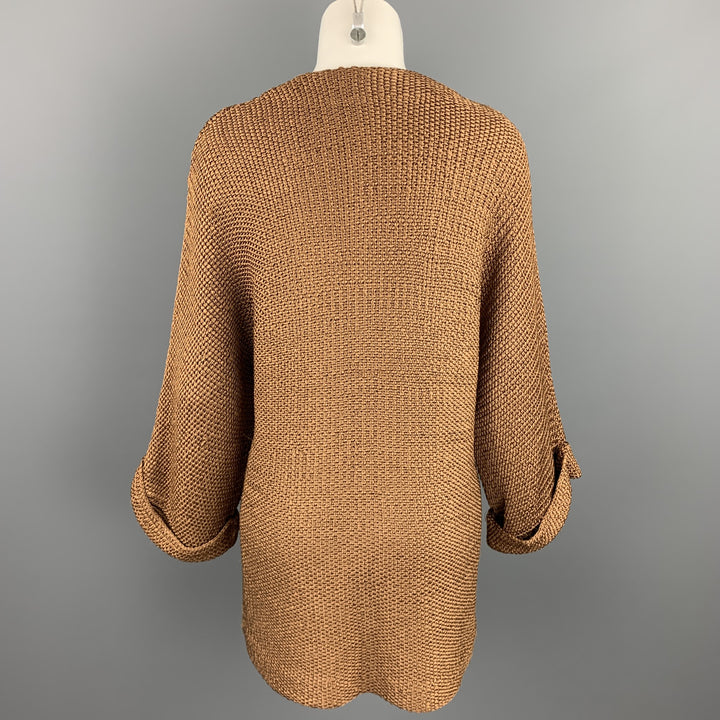 RALPH LAUREN Size S Copper Knitted Textured Silk Open Front Cardigan