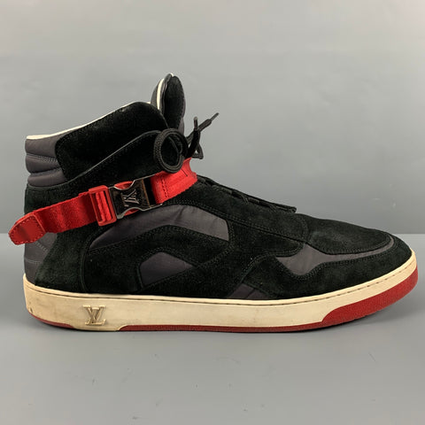 LOUIS VUITTON Size 13 Black Red  Nylon Suede High Top Sneakers