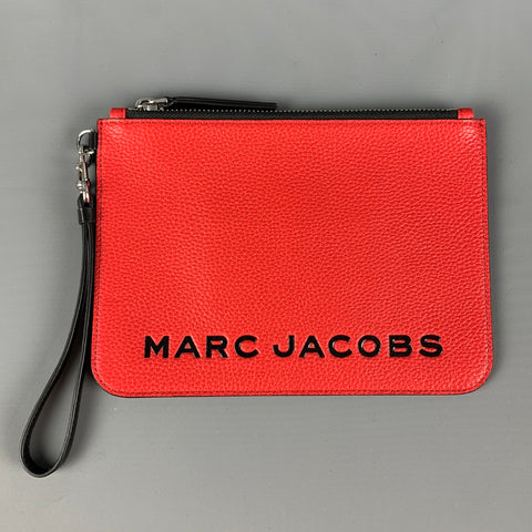MARC JACOBS Red Black Logo Leather Wristlet Handbag