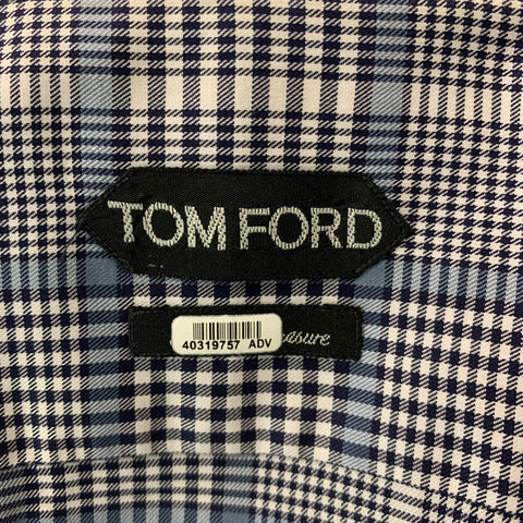 TOM FORD Size L Blue White  Plaid Cotton Button Up Long Sleeve Shirt