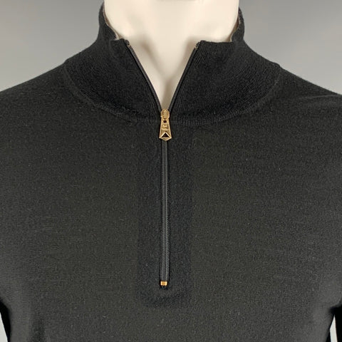 PAUL SMITH Taille S Pull zippé en laine mérinos noire