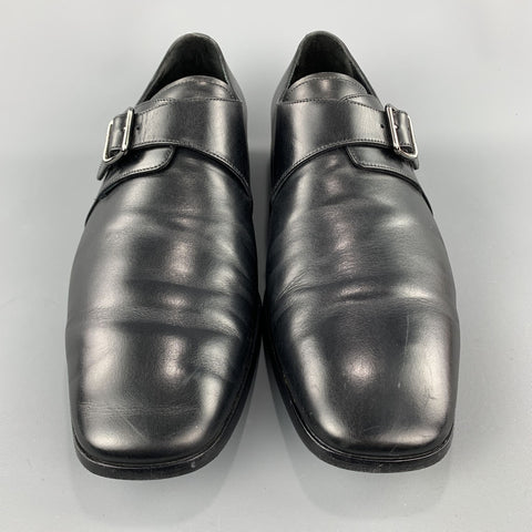 SALVATORE FERRAGAMO Size 11.5 Solid Black Leather Monk Strap Loafers