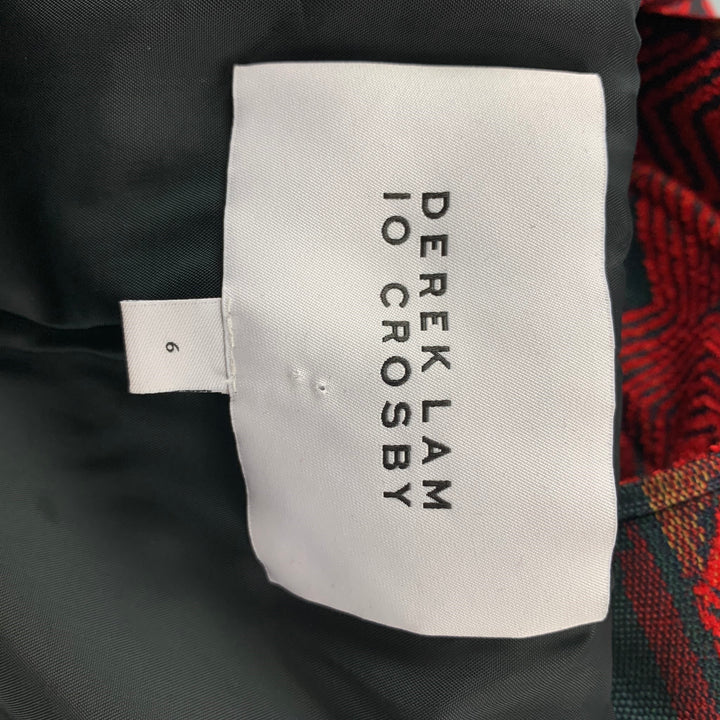 DEREK LAM Size 6 Red & Black Geometric Print Acrylic Blend Collarless Coat